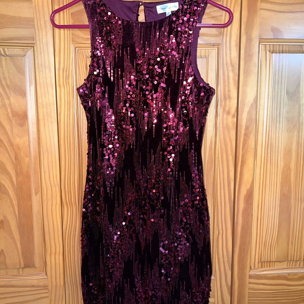 Emerald Sundae Red Sequin Halter Mini Dress